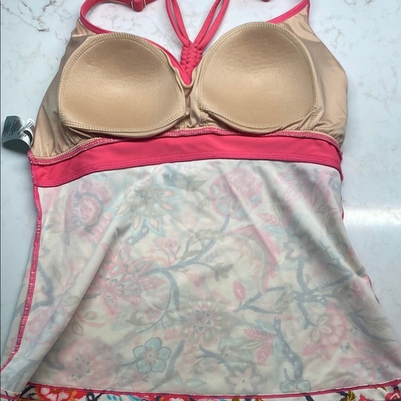 Free Country Tankini Top Pink and Aqua Floral Beach Swim Vacation Size Small - Picture 5 of 10